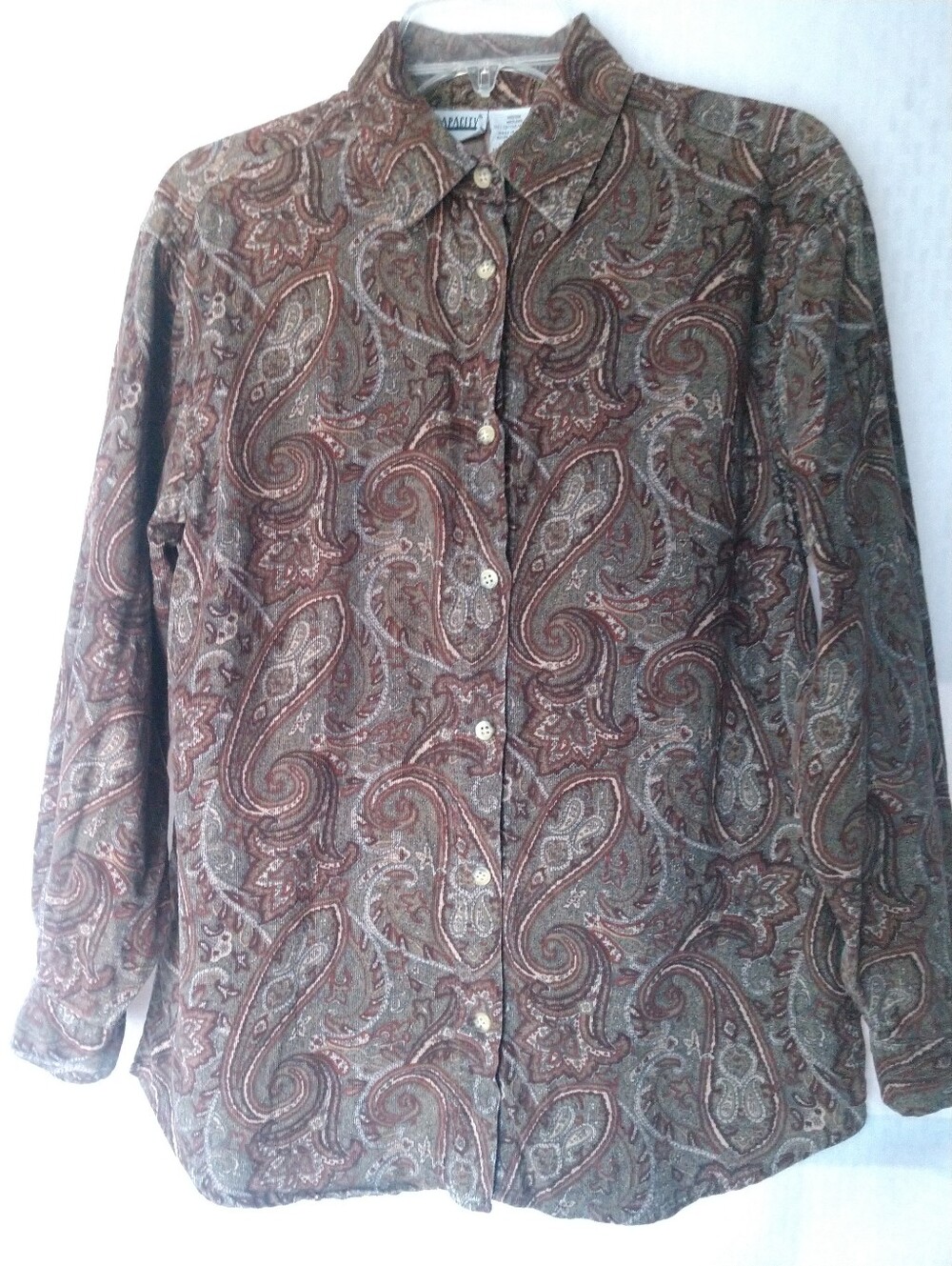 Vintage Capacity Brown Paisley Corduroy Shirt Long Sleeve Size Medium Chest 38"